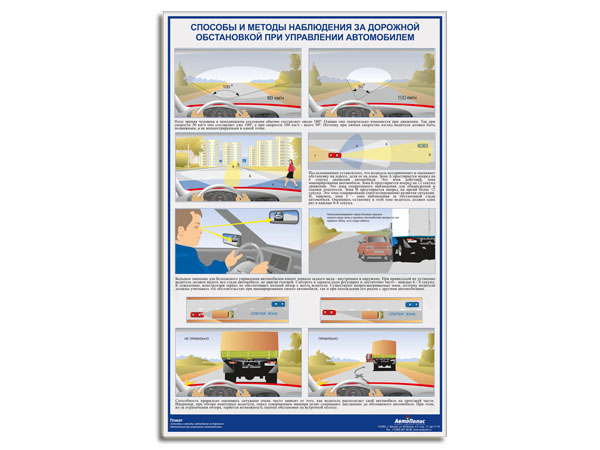 Плакат "Способы и методы наблюдения за дорожной обстановкой при управлении ТС" (600 х 900) 1л